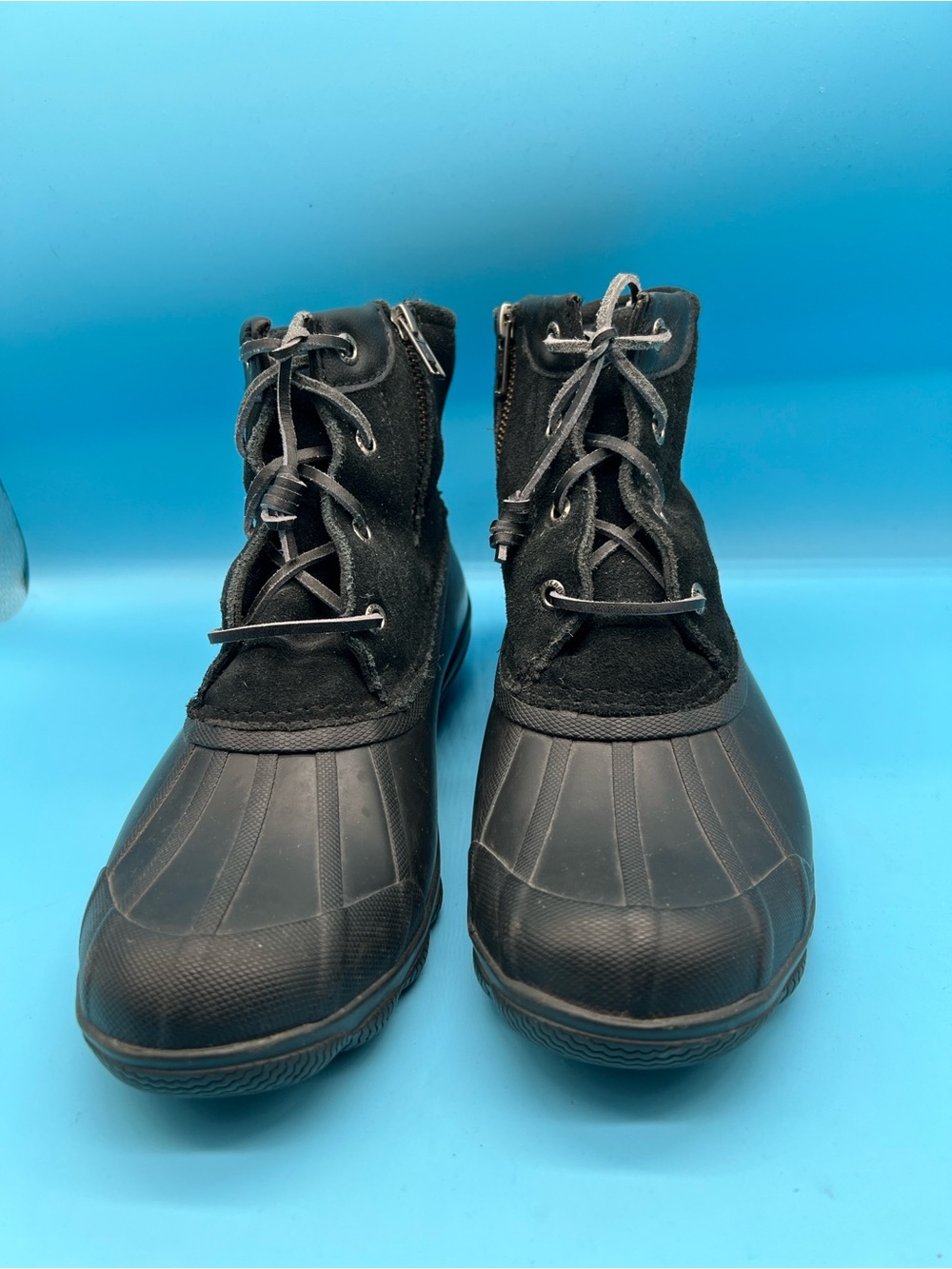 Sperry Syren Gulf Women 7 M Black Suede/Leather Memory Foam Duck Boot Rainboots
